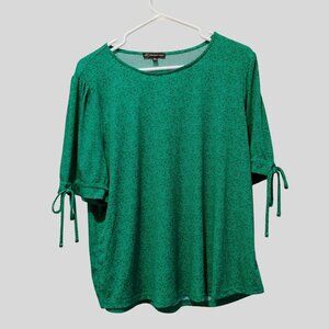 Adrianna Papell Green Short Sleeve Top With Tie Details, Womens XL, Polyester